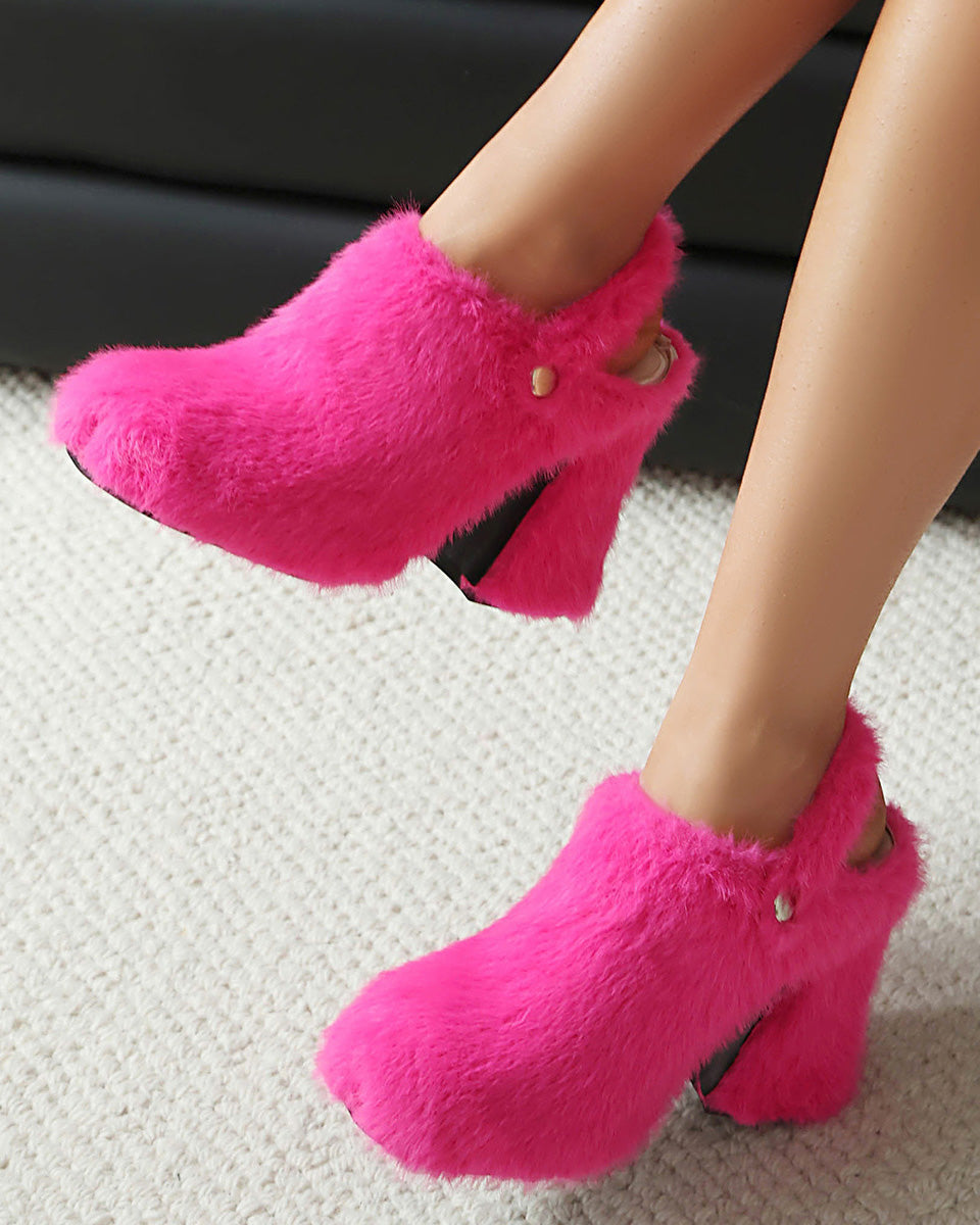 Chunky heeled platform furry shoes