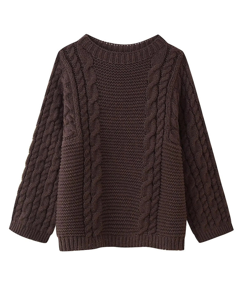 Golden Rhine	Round neck bell sleeve knitted loose sweater