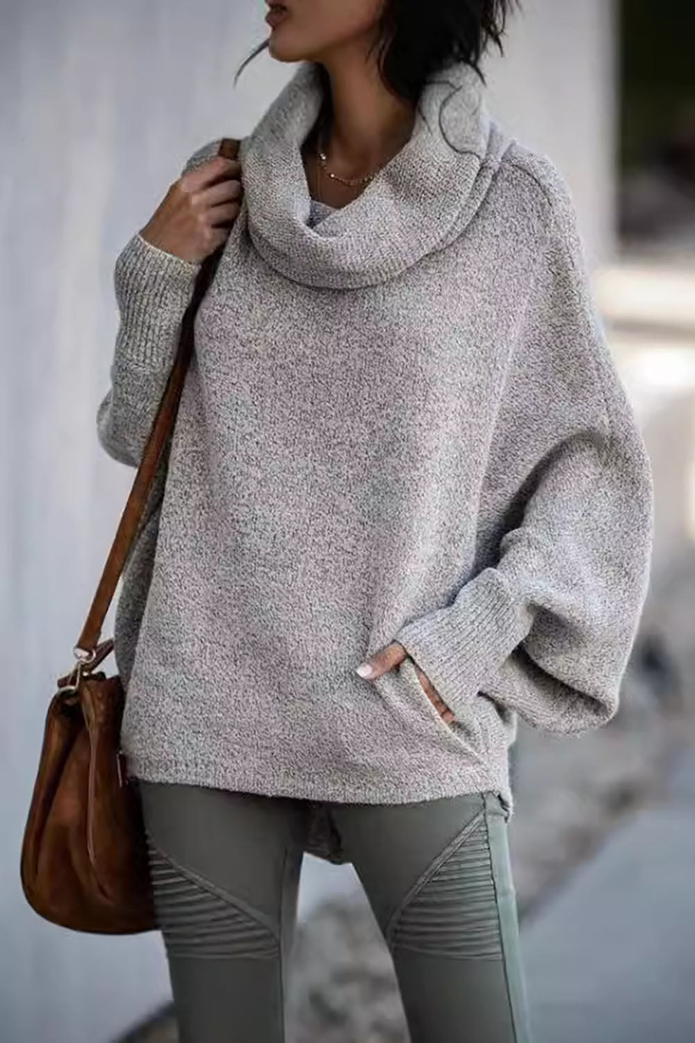 Solid color lantern loose long sleeve pullover sweater