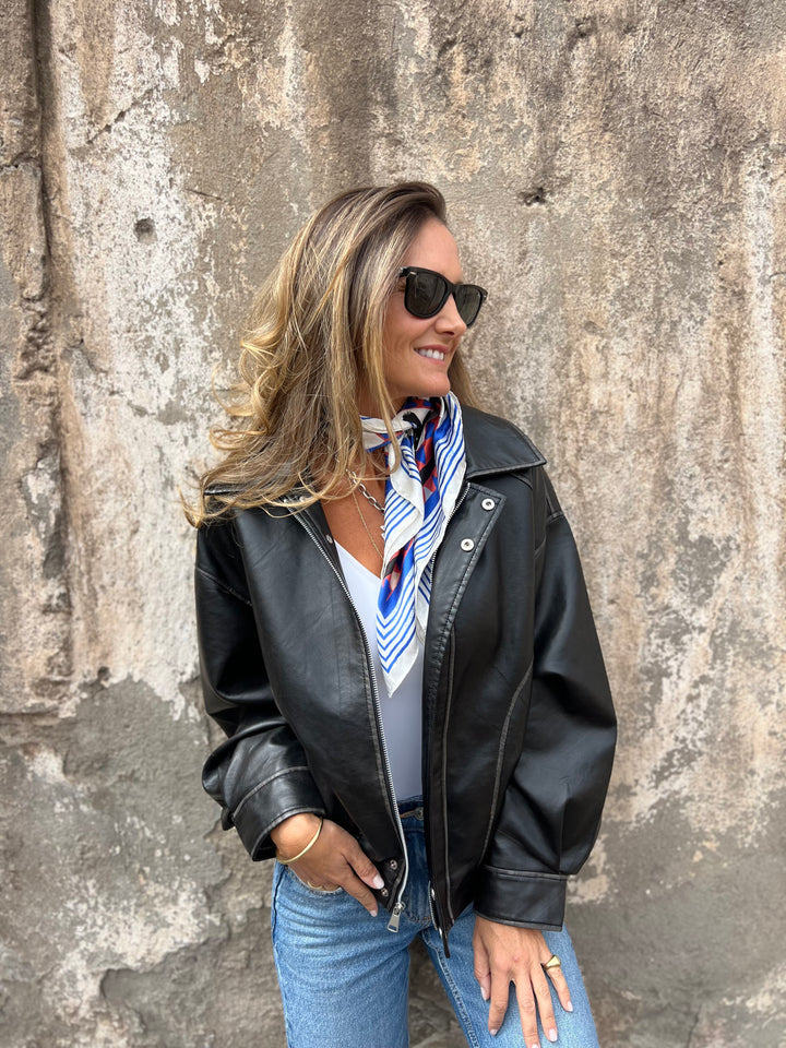 Retro loose PU motorcycle bomber jacket