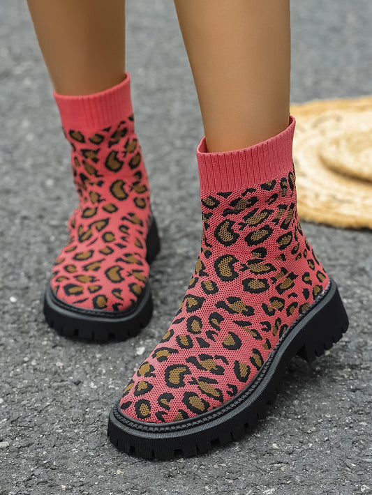 Under the Neon Leopard knitted sock boots