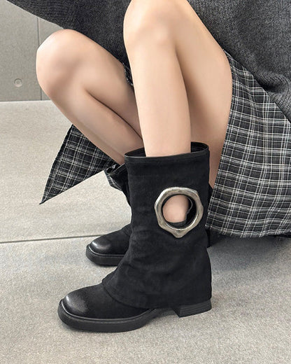 Heeled suede thick-soled side cutouts Martin boots