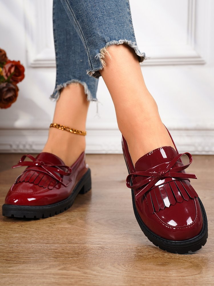 Shiny Patent Tassel Flat Loafers