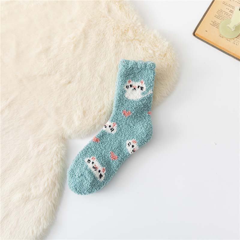 Wärme Socken Mit Katzen-Druck Blau