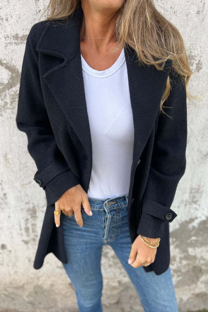 Manteau cardigan en laine avec fausse poche et revers ample