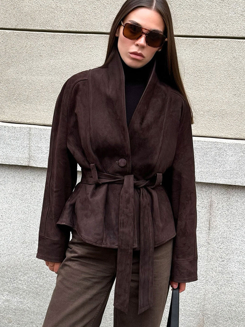 Vintage Suede Long Sleeve Nubuck Coat Jacket
