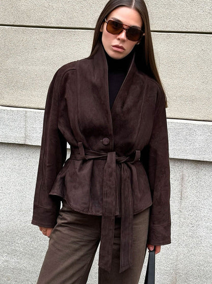 Vintage Suede Long Sleeve Nubuck Coat Jacket