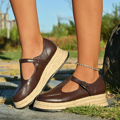 Wedge Espadrilles Mary Jane Platform Shoes