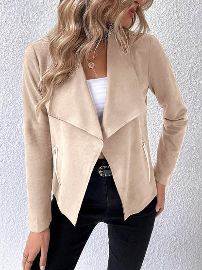 Suede Collar Solid Long Sleeve Cropped Jacket