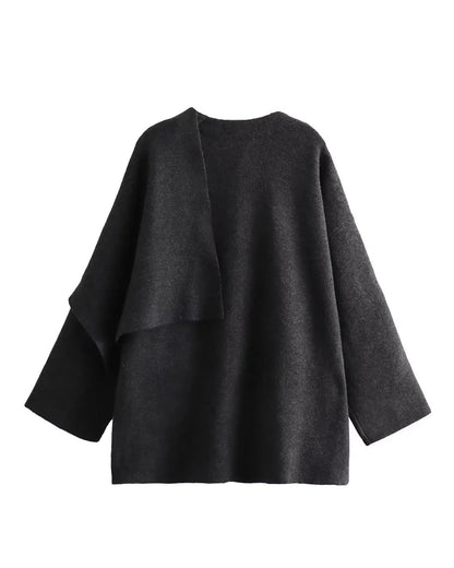 Parisian Boulevard Asymmetric scarf cropped knitted jacket