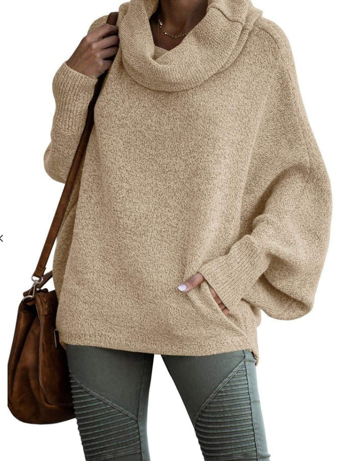 Solid color lantern loose long sleeve pullover sweater