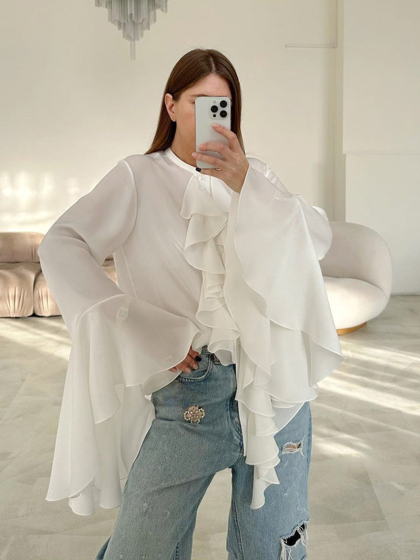 Wide Cuffs and Ruffles Long sleeve Light Shirt