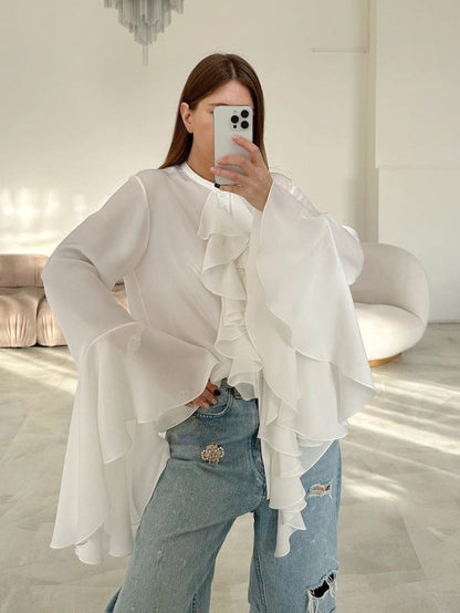 Wide Cuffs and Ruffles Long sleeve Light Shirt