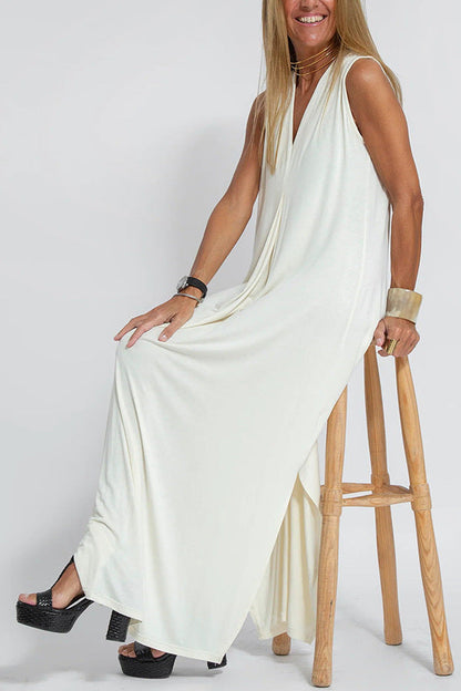 Elegant V-neck Sleeveless Long Dress Matching Vest Cardigan