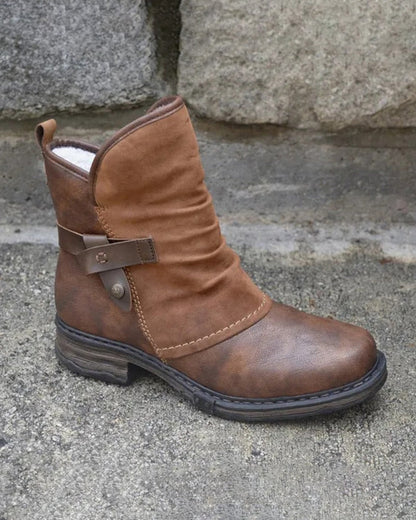 Round toe retro thick heel plus velvet Martin boots