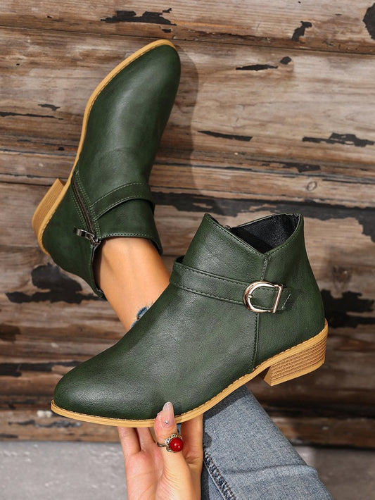 Classic Side Zipper Metal Buckle Chelsea Boots