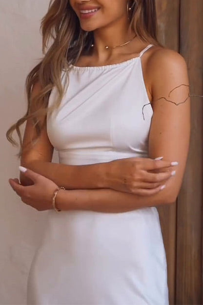 Satin camisole top and hip maxi skirt two-piece set