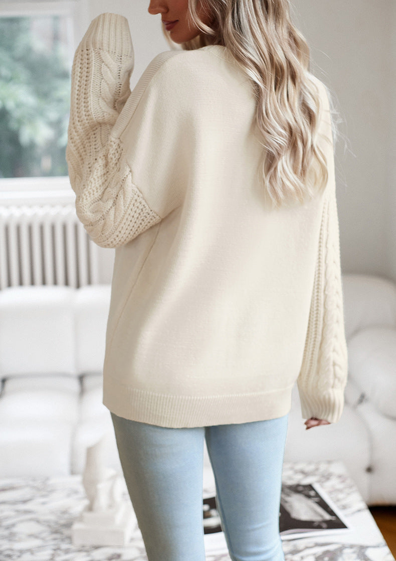 Cable Knit Long Sleeve Crewneck Sweater