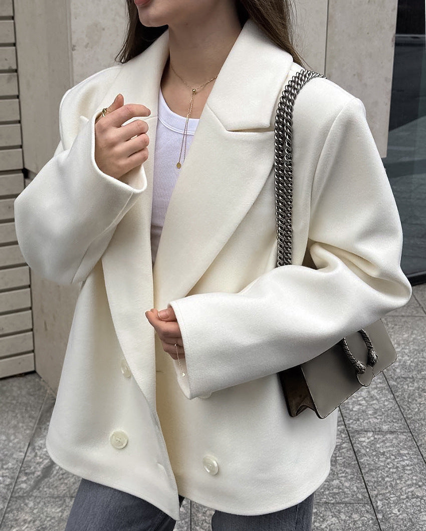 Vermont Village Double-breasted beige woolen suit jacket