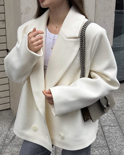 Vermont Village Double-breasted beige woolen suit jacket