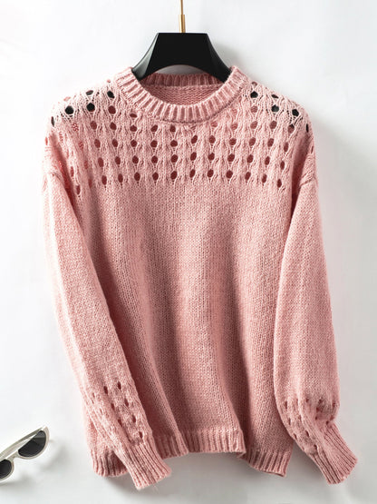 Solid color hollow knit pullover sweater