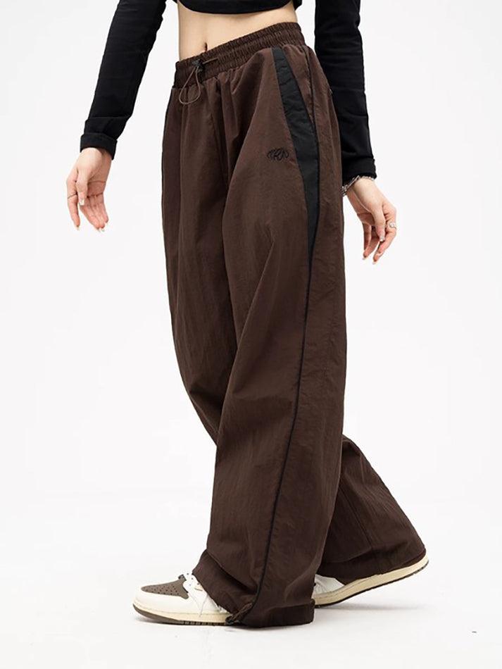 Braune Retro Paspelierung Elastische Taille Baggy Sweatpants