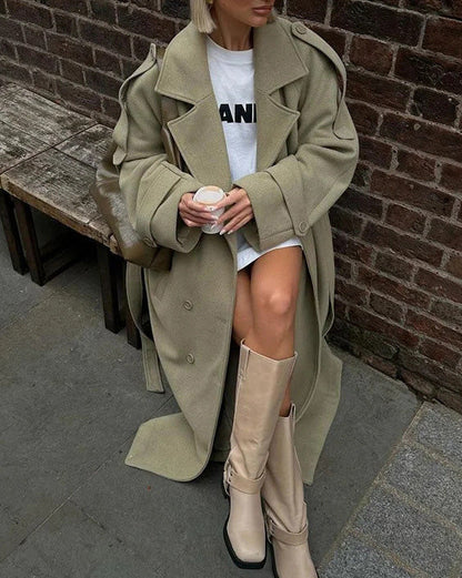 Norwegian Fjord Long woolen trench coat