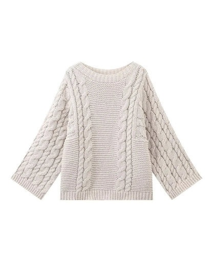 Golden Rhine	Round neck bell sleeve knitted loose sweater