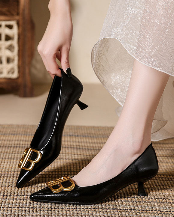 Double B buckle pointed toe stiletto high heels