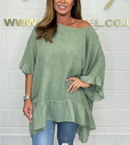 Lockere, plissierte Off-Shoulder-Blusen für Damen