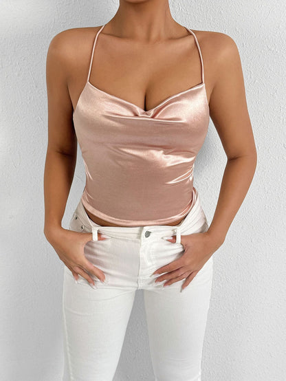 Haut caraco dos nu à lacets couleur champagne