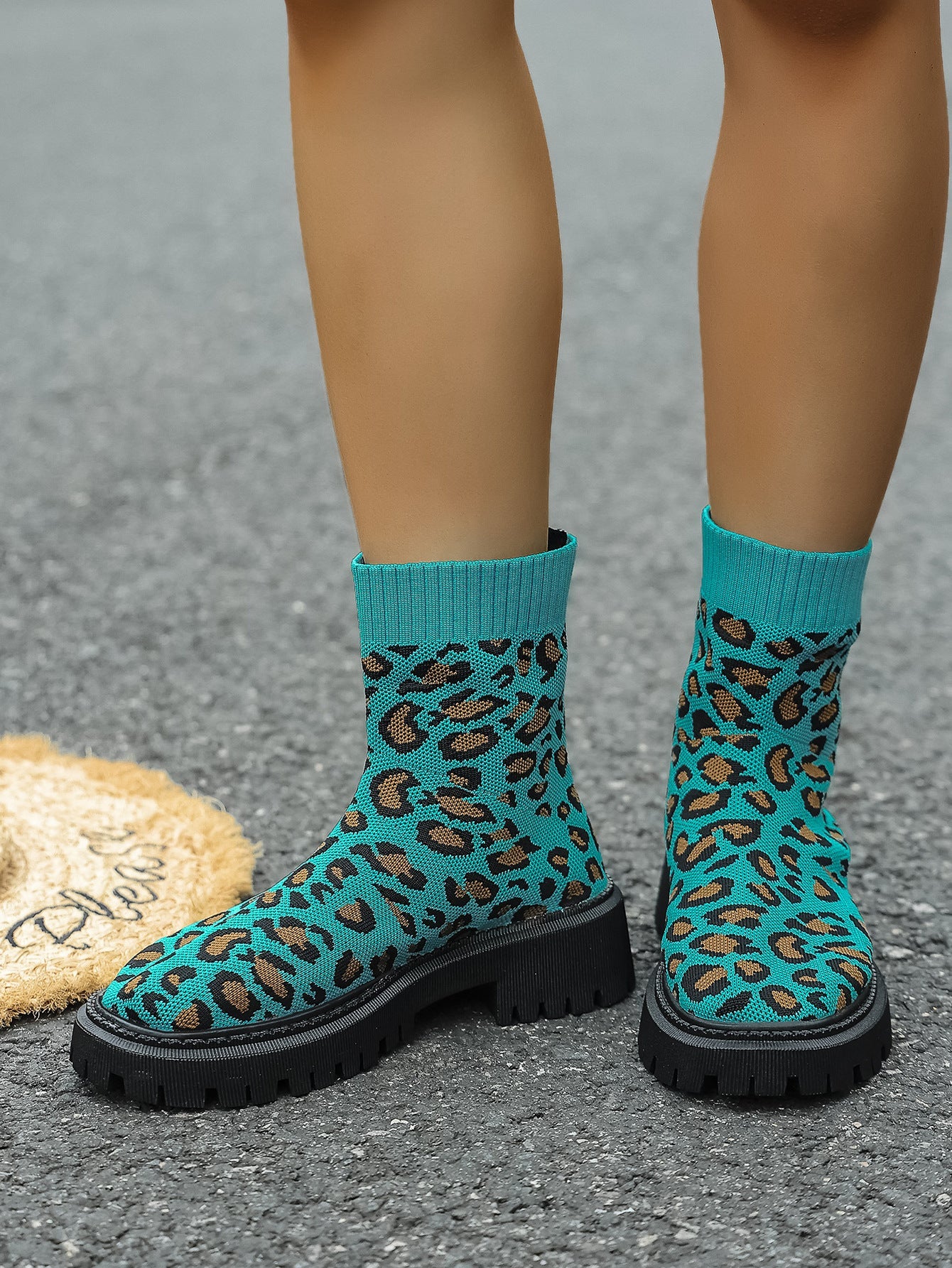 Under the Neon Leopard knitted sock boots