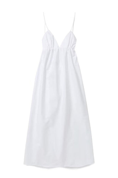 White V-neck halter top large hem dress