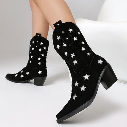 Chunky heeled five-pointed star low boots