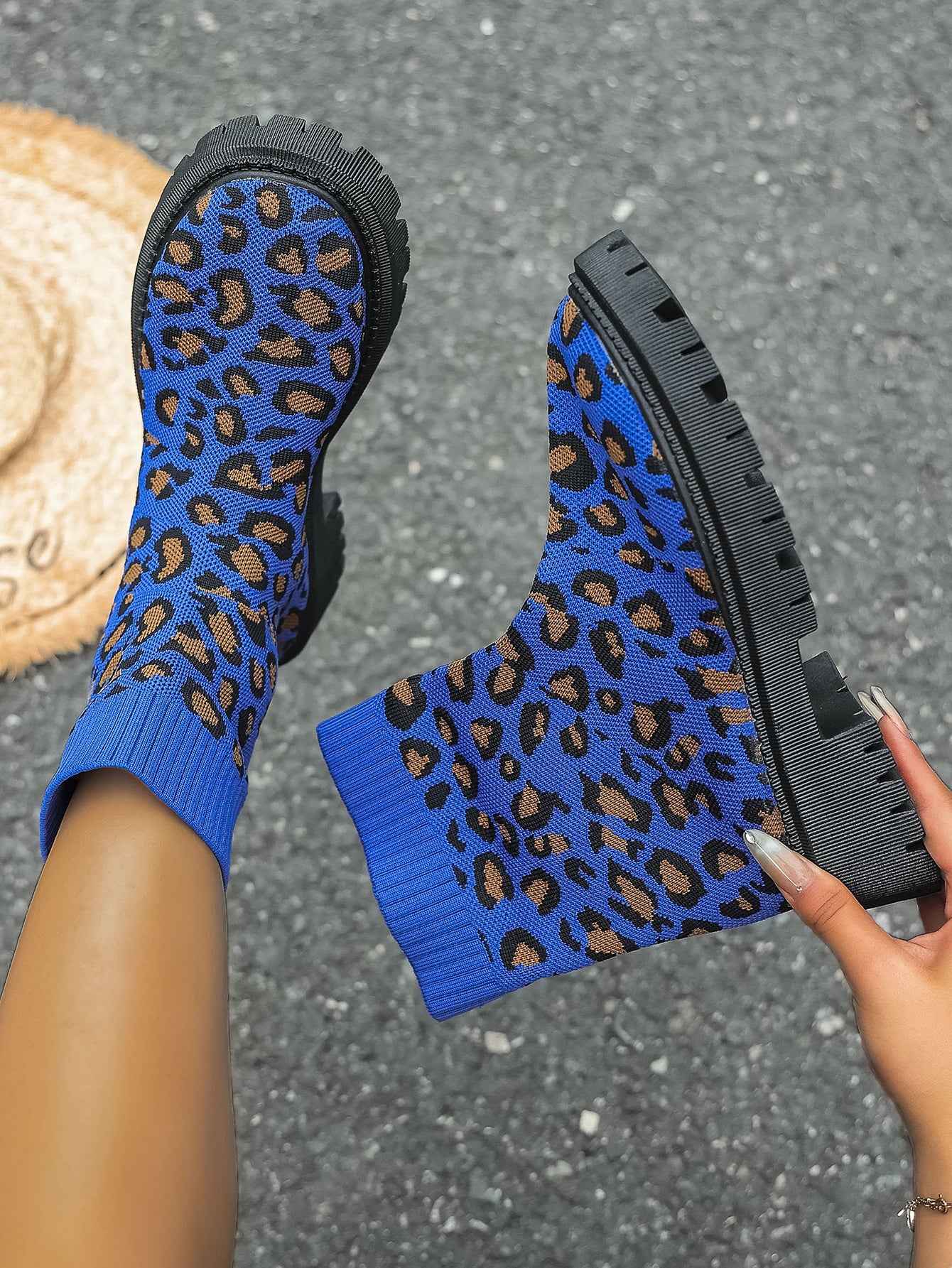 Under the Neon Leopard knitted sock boots