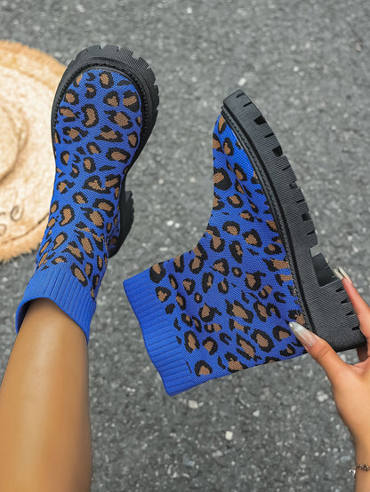 Under the Neon Leopard knitted sock boots