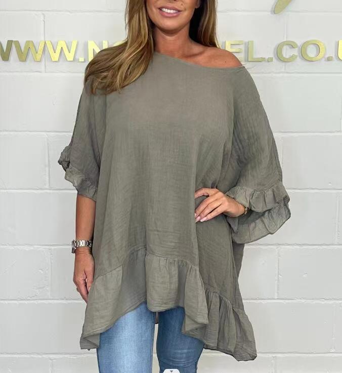 Lockere, plissierte Off-Shoulder-Blusen für Damen