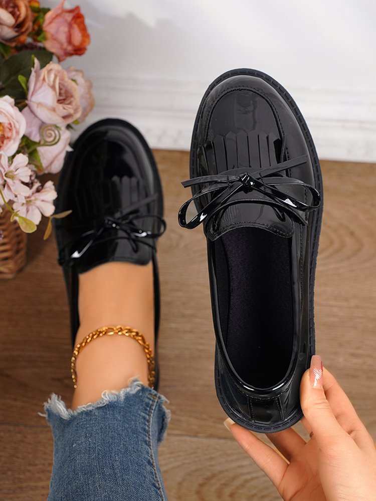 Shiny Patent Tassel Flat Loafers