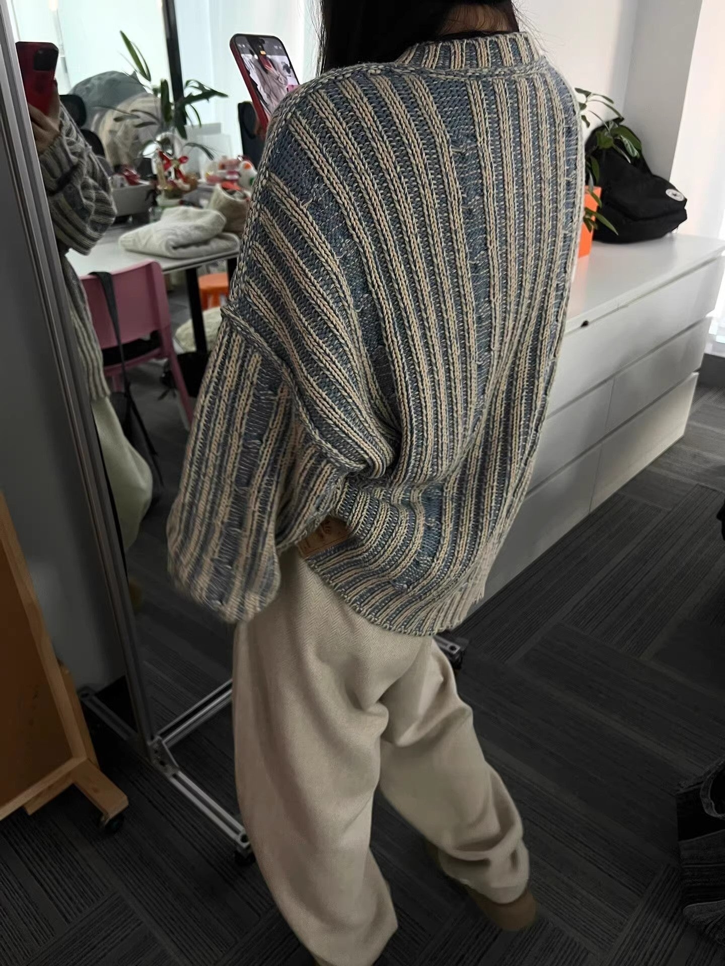 Cozy Retro Striped Contrast Loose Sweater