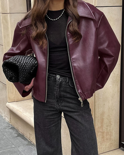 Mood Lift Matte Cropped PU Leather Biker Jacket