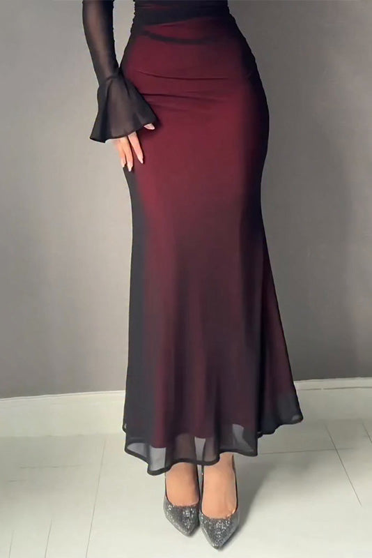 Burgundy long-sleeved tube-top hip-hugging slim dress
