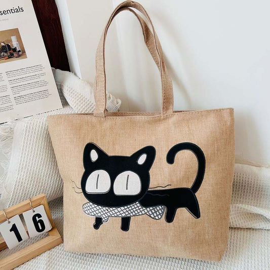 Cartoon-Katze-Segeltuchtasche Khaki