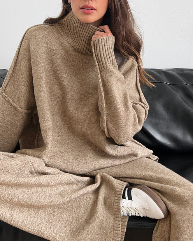 Slouchy turtleneck sweater and pants suit