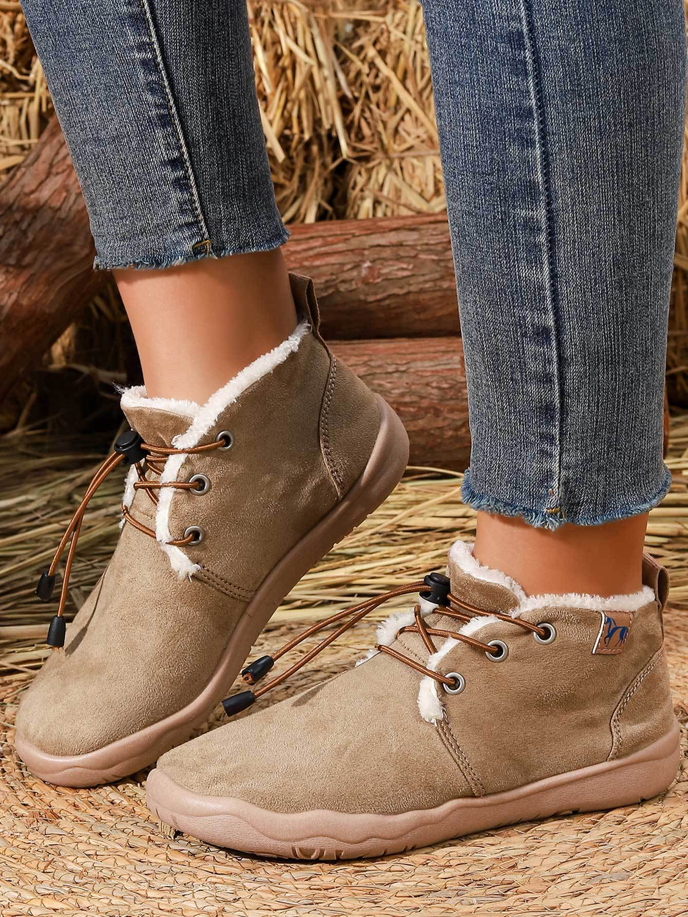 Convenient lacing system plush soft rubber sole snow boots