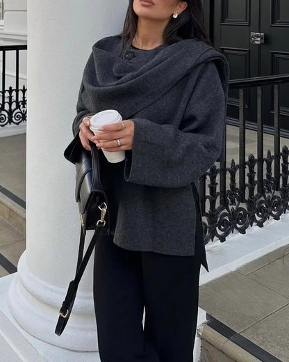 Parisian Boulevard Asymmetric scarf cropped knitted jacket