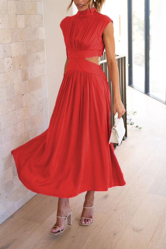 Light of My Life Cutout Waist Pocketed Vacation Midi Dress