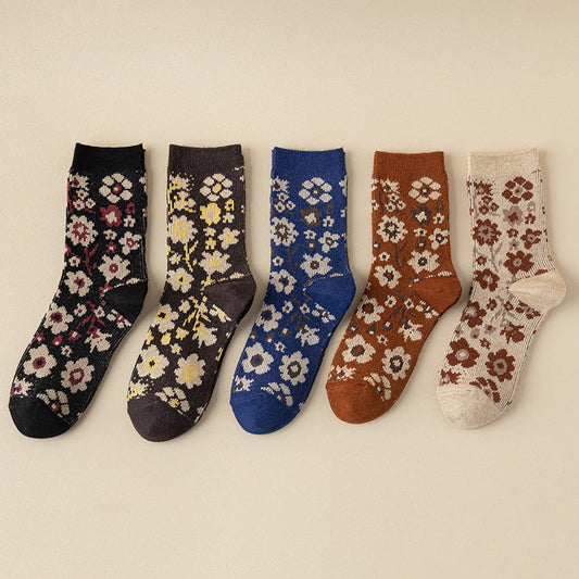 Packung Mit 5 Paar Vintage-Blumensocken Mehrfarbig