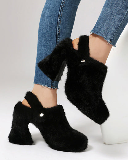 Chunky heeled platform furry shoes