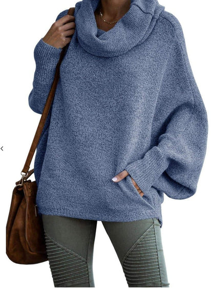 Solid color lantern loose long sleeve pullover sweater