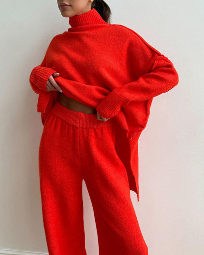 Slouchy turtleneck sweater and pants suit